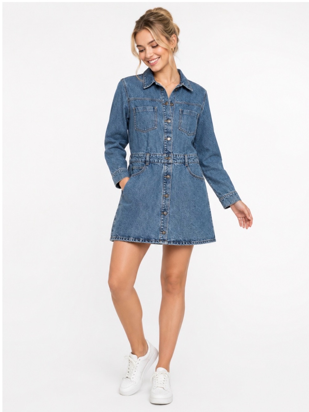 Zara Blue Denim Button Front Mini Dress Size Large